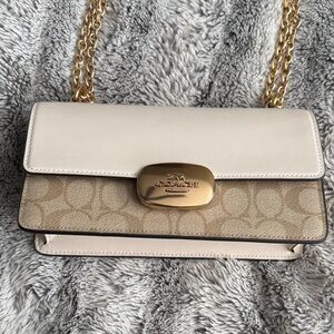 Coach Cream and Tan Crossbody Bag with Gold Accents